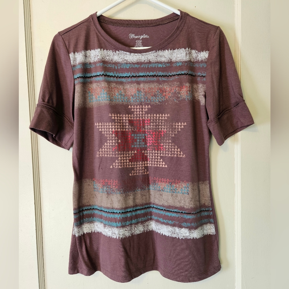 Wrangler Brown Aztec Short Sleeve Graphic T-Shirt Large